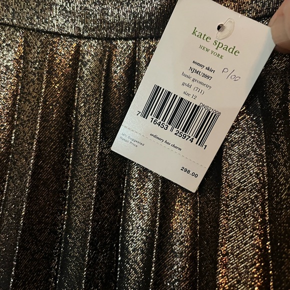 Kate Spade New York Sonny Metallic Gold Pleated Skirt, New With Tags, Size 12 - Picture 3 of 12